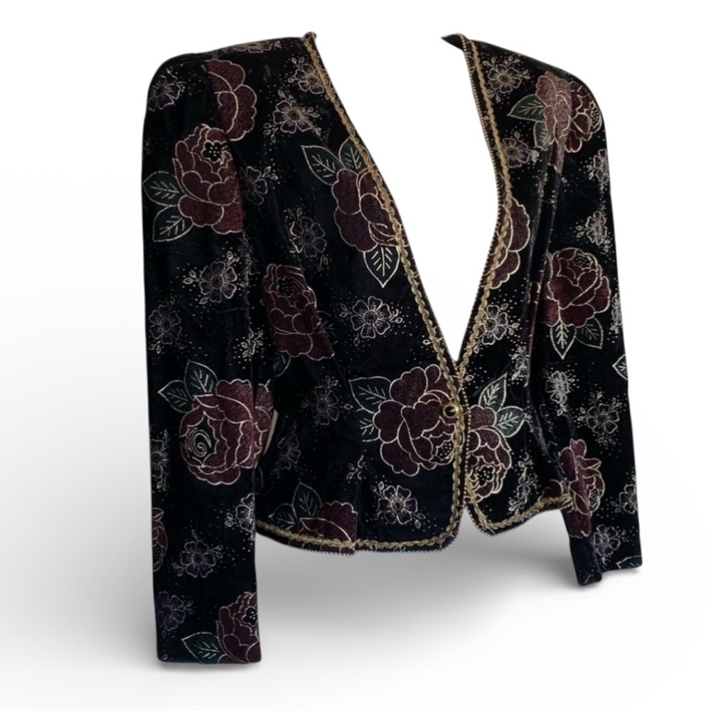 JONATHAN TAIT NAH NAH COLLECTION jacket, women's 10 black/gold floral velvet EUC